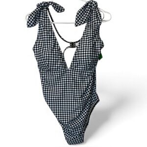 Black/Gray/White Gingham One Piece Swimsuit Sz L